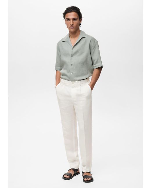 Mango White Linen-Blend Pleated Trousers for men