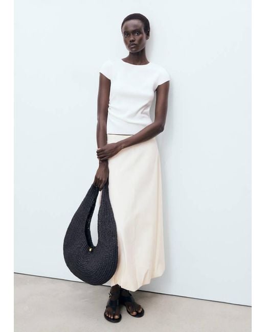 Mango White Long Balloon Skirt