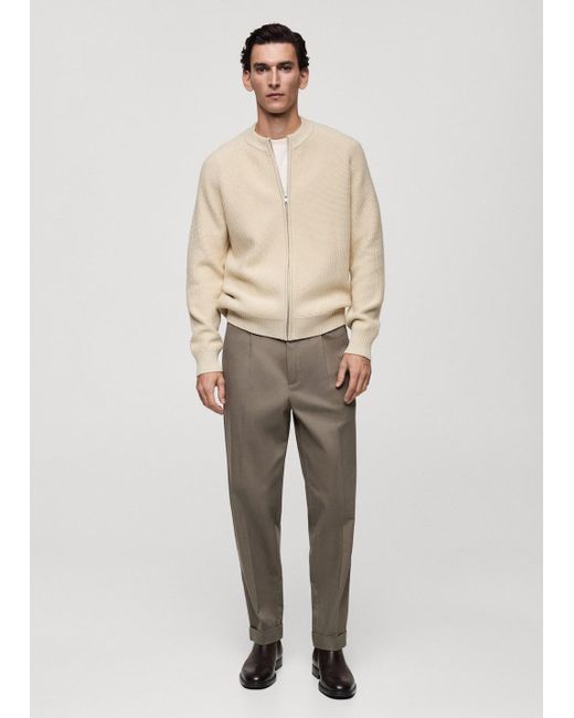 Mango Natural Structured Knitted Cardigan With Zip for men