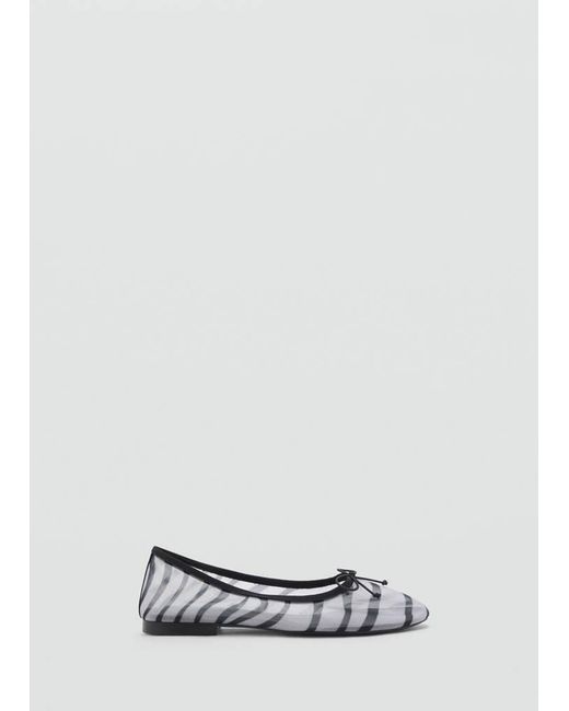 Mango White Animal-Print Mesh Ballerina Flats