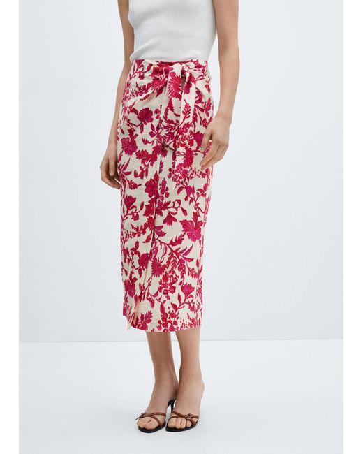 Mango Red Floral-print Wrap Skirt Coral
