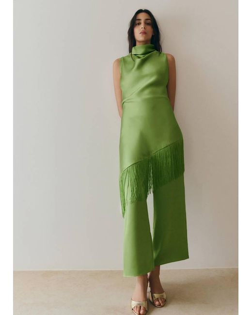 Mango Green Asymmetric Fringed Blouse