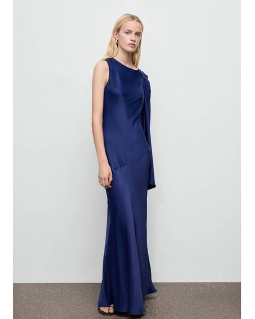 Mango Blue Asymmetrical Satin Dress