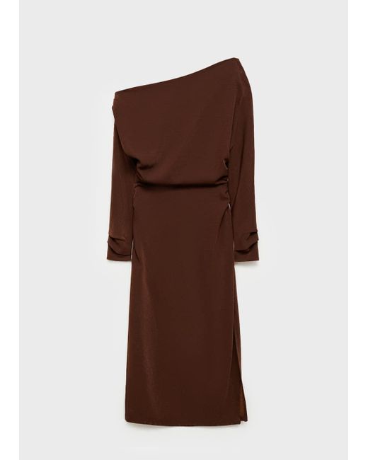 Mango Natural Asymmetrical Dress With Gathered Sides