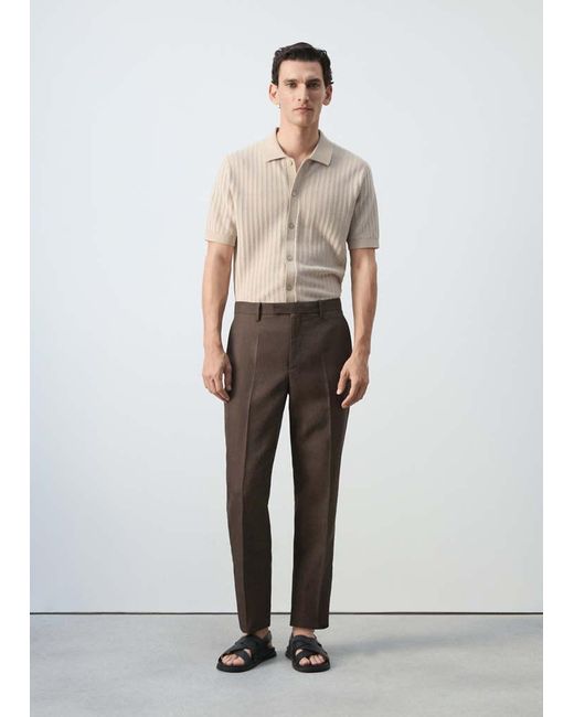 Pantaloni Completo Misto Lyocell Lino Marrone di Mango in White da Uomo