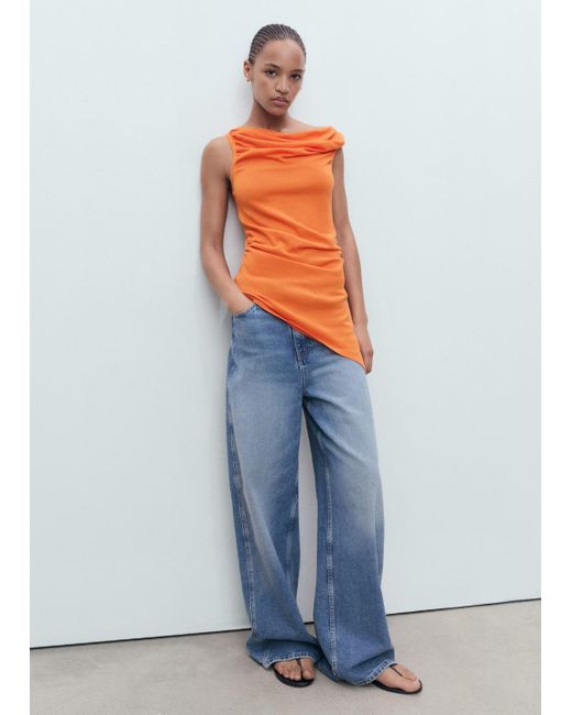 Mango Orange Draped Knitted Top