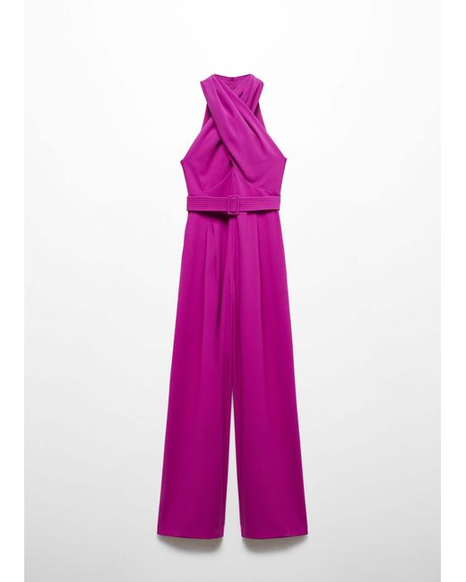 Mango Pink Belted Crossover Collar Jumpsuit
