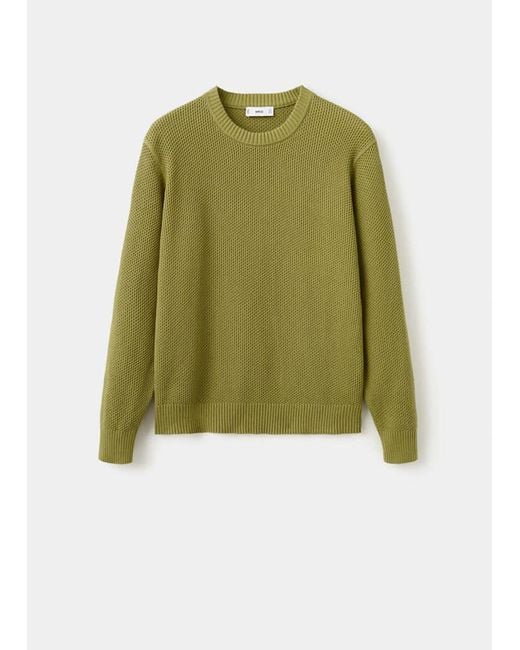 Mango White Medium-Knit Microstructure Sweater for men