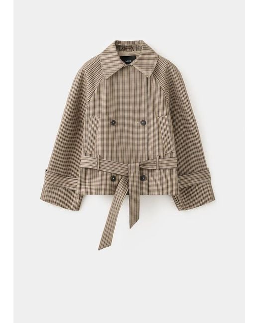 Mango Natural Short Checked Trench