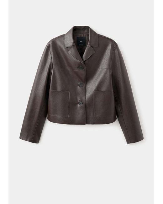 Mango Gray Faux-Leather Jacket With Pockets