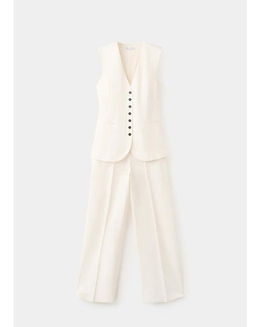 Mango White Linen Playsuit With Buttons