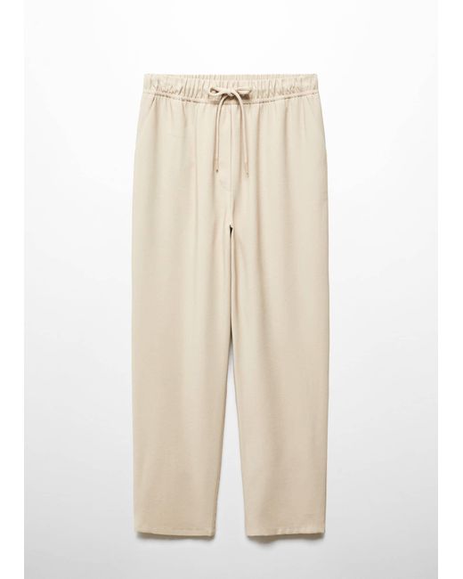 Mango White Flowy Straight-fit Trousers With Bow