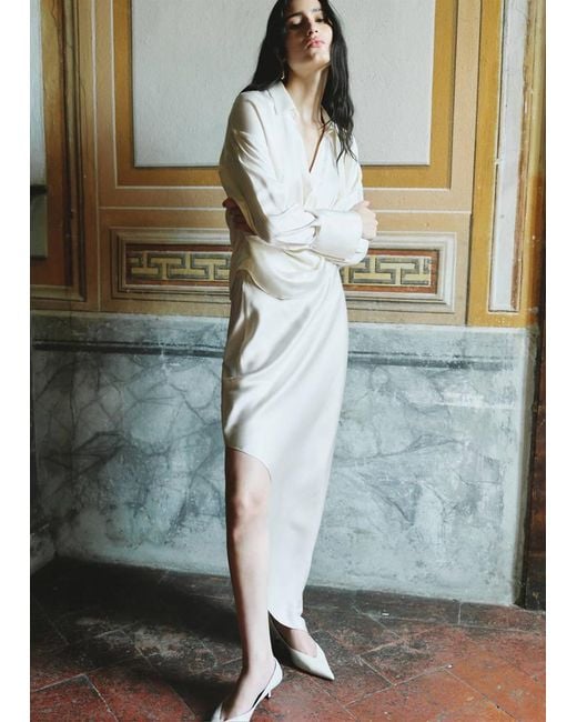 Mango Green Asymmetrical Satin Dress