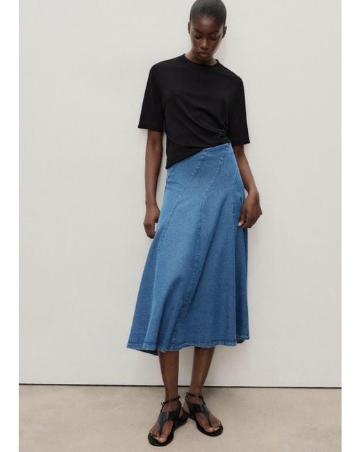 Gonna Midi Denim Cuciture Blu Medio di Mango in Blue