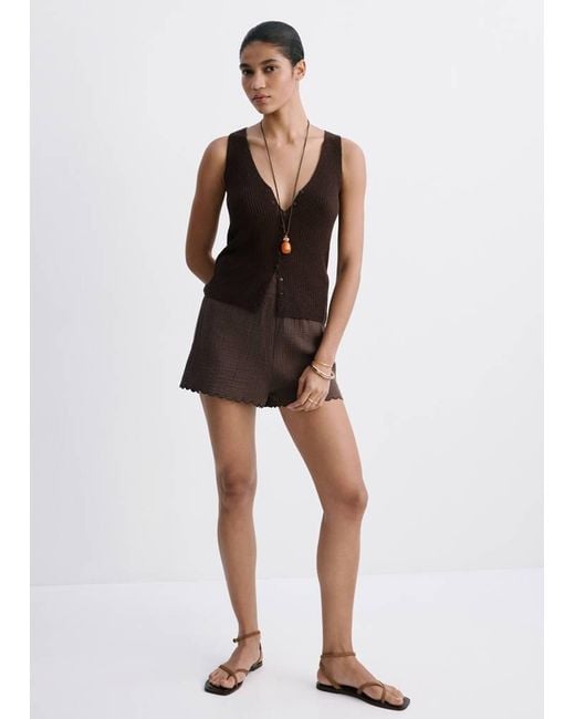 Mango Black Cotton Shorts With Scalloped Details