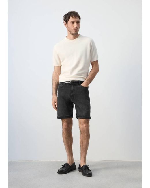 Mango White Slim Fit Turn-Up Bermuda Shorts for men