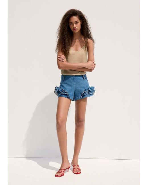 Mango Blue Knit Strap Top