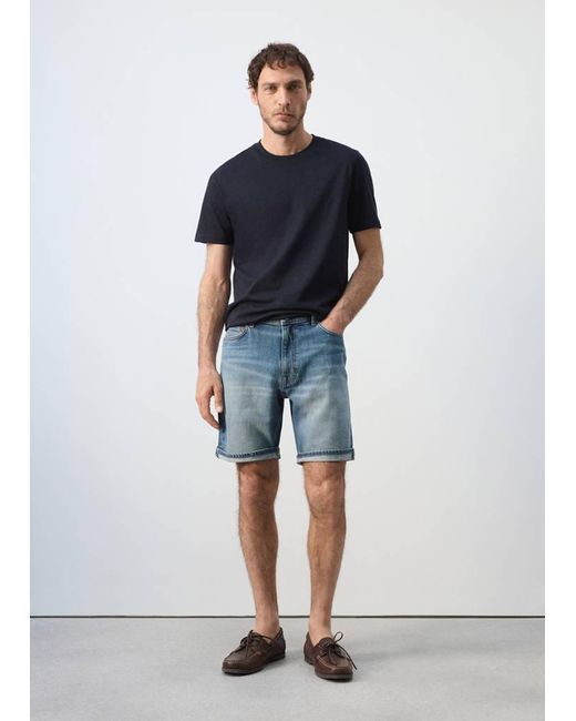 Mango Blue Slim-Fit Denim Bermuda Shorts for men