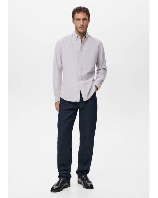 Mango White 100% Cotton Striped Shirt for men