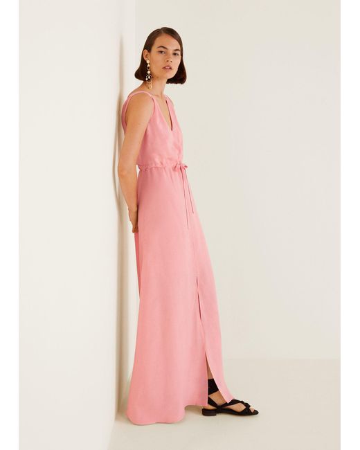 Mango Pink Linen-blend Long Dress