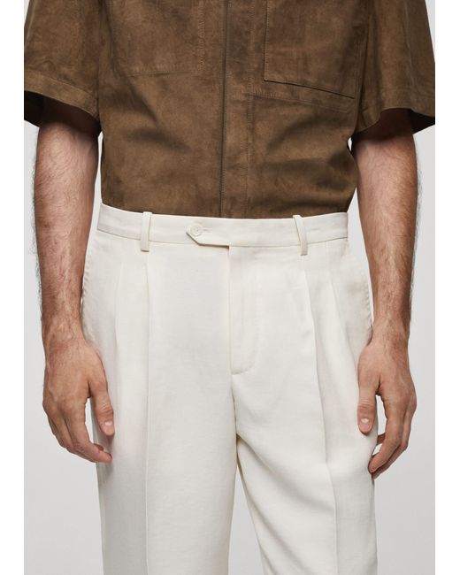 Mango White Linen Pants Slim Fit Darts for men