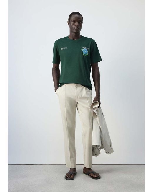 Mango Green Adjustable Lyocell-Cotton Blend Trousers for men