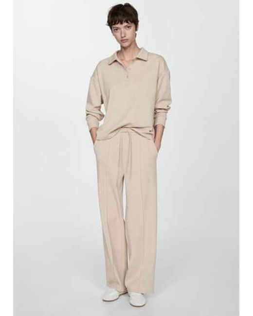 Mango Natural Seam-Detail Straight Trousers