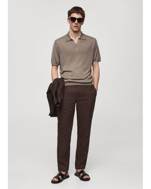 Mango Brown Short-sleeve Knitted Polo Shirt Medium for men