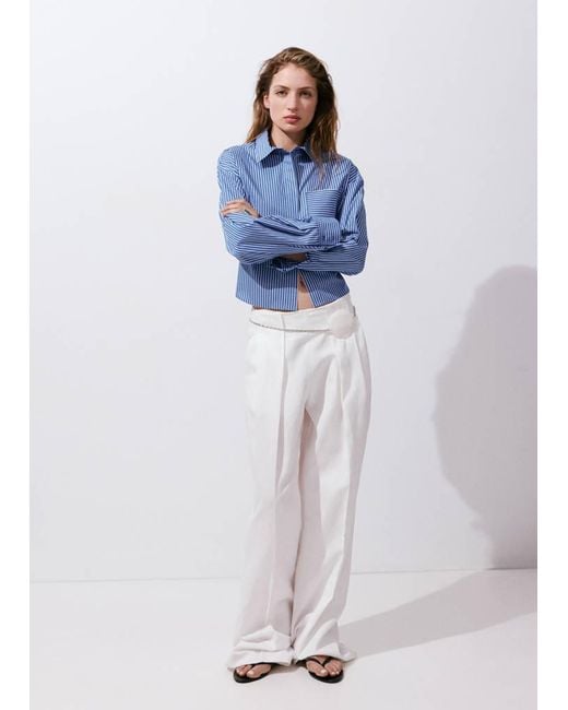 Mango Blue Pocket Striped Shirt