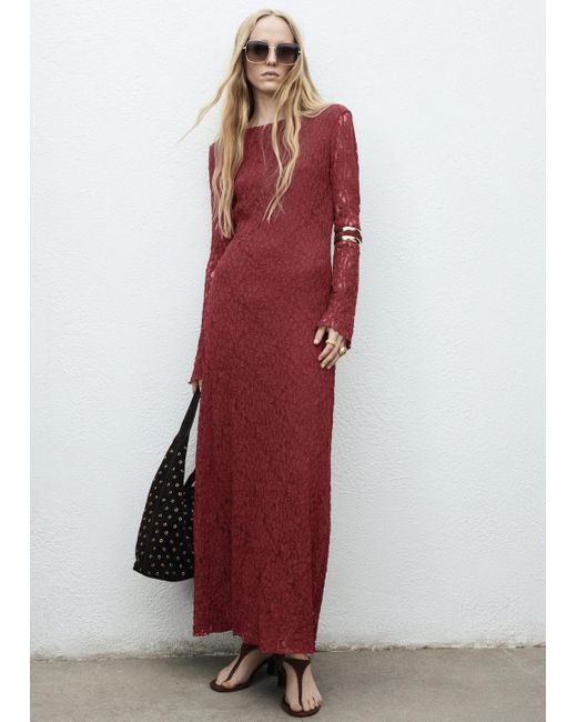 Mango Women's Red Lace Dress With Bell Sleeves - www.saryalcargochannel.com
