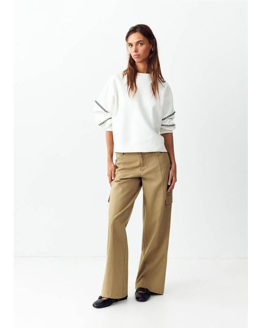 MANGO TEEN White Cotton Sweatshirt With Embroidered Details