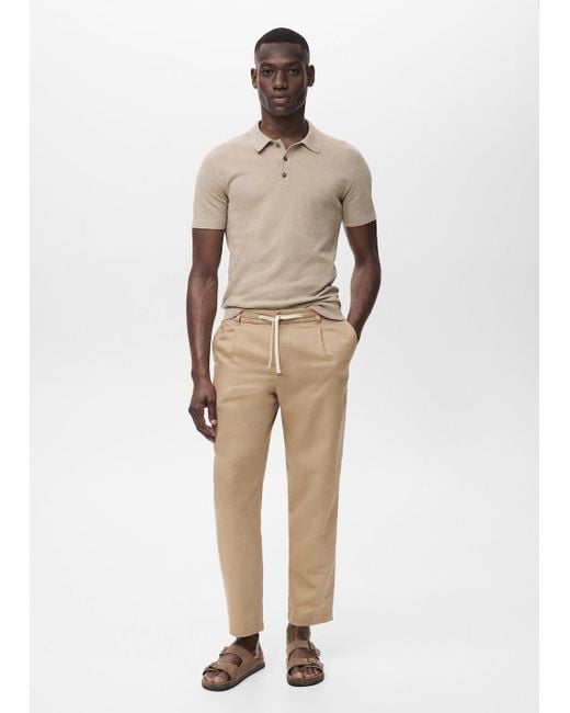 Mango Natural Slim-Fit Trousers With Drawstring for men