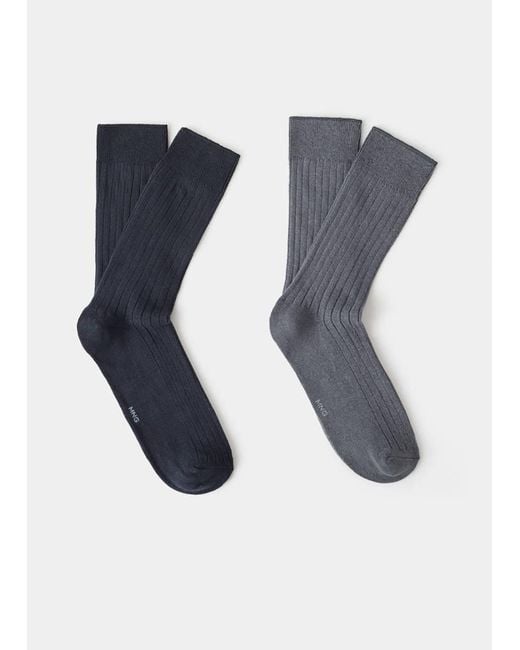 Mango Blue Pack Of 2 Ribbed Cotton Socks for men