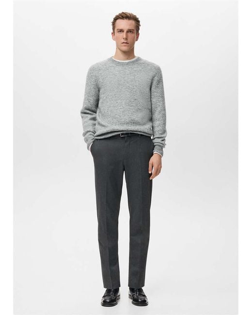 Mango Gray Knit Striped Sweater for men