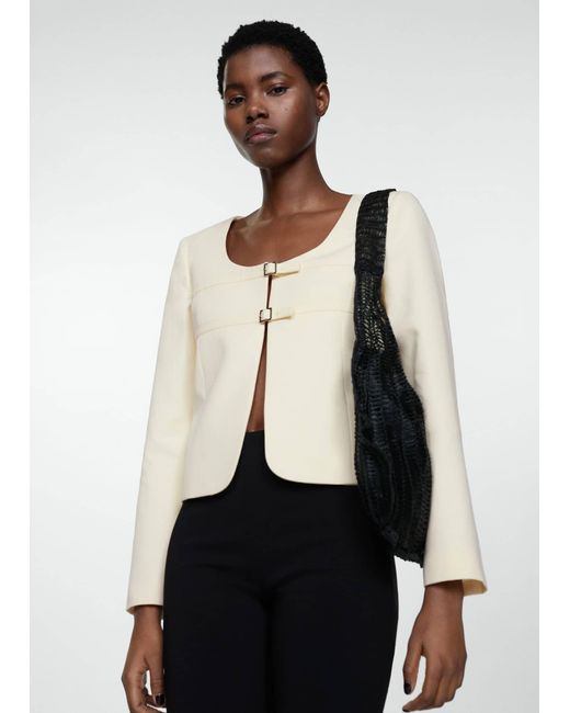 Mango Double buckle Jacket in White Lyst UK
