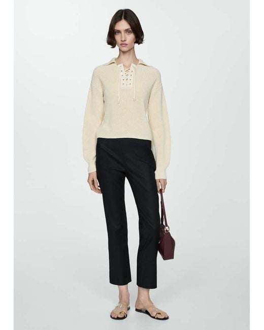 Mango White Linen Flared Pants