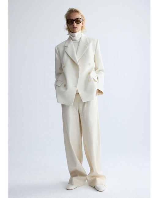 Mango White Double-Breasted Wool Blazer