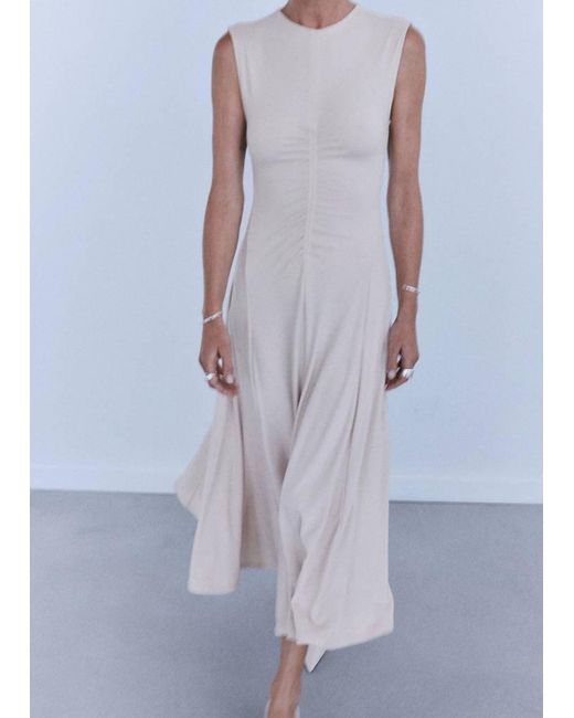 Mango Blue Fluid Knit Dress With Gathered Detail