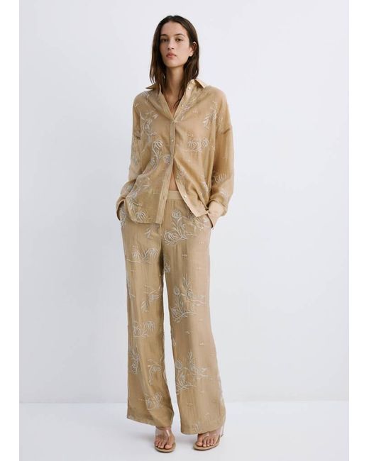 Mango Natural Embroidered Lyocell Trousers