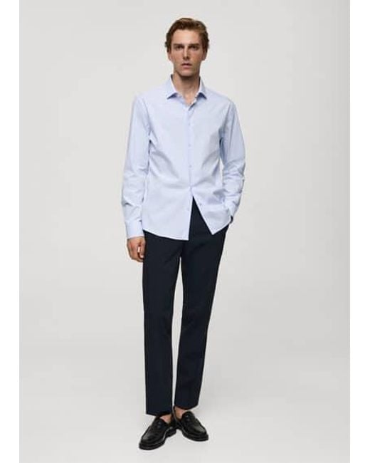 Mango White Slim Fit Fine-Striped Cotton Shirt Sky for men