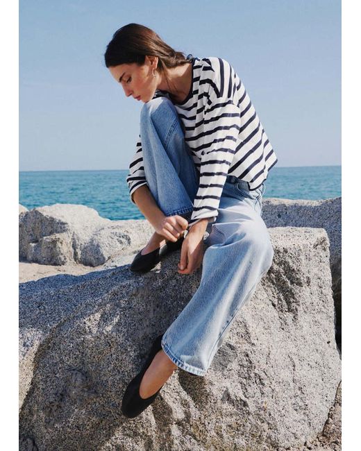 MANGO TEEN Blue Leather Ballet Flats