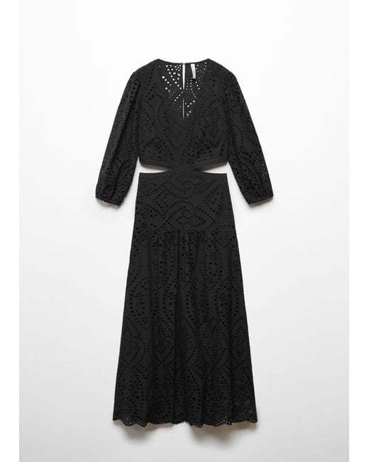 Mango Black Embroidered Dress With Slits