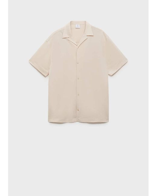 Mango White Modal Shirt With Bowling Collar for men