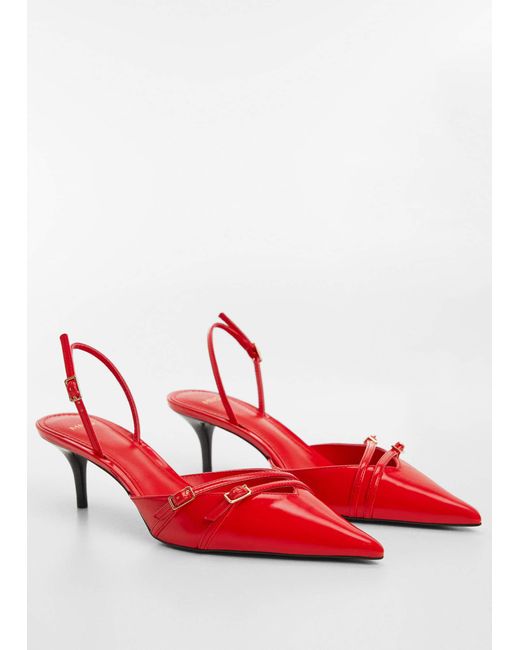 Mango Red Slingback Heeled Shoes With Buckle