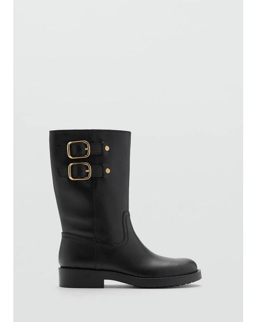 Mango Black Buckle Leather Ankle Boots