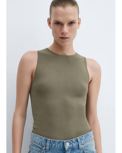 Mango Green Knitted Top With Wide Straps