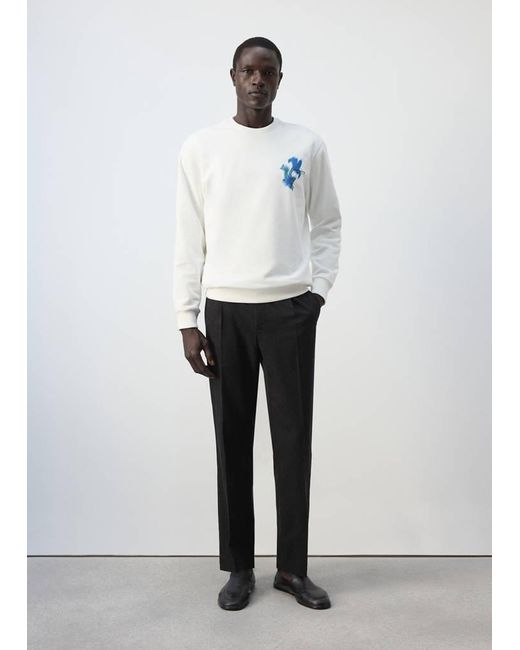 Mango White Printed Cotton Sweatshirt for men