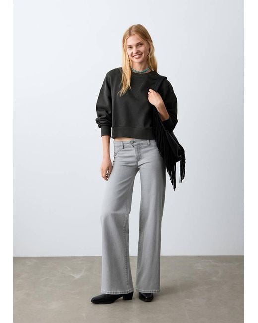MANGO TEEN Gray Cropped Cotton Sweatshirt