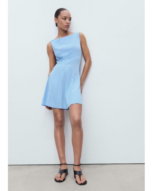 Mango Blue Kurzes Kleid Mit Faltendetails
