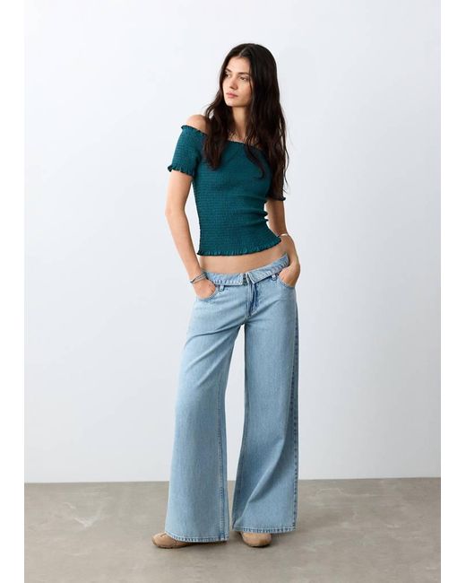 MANGO TEEN Blue Draped Crop Top